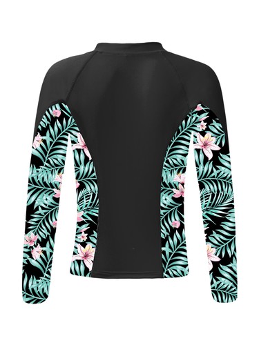 Kids Girls Shirts Swimming Swimwear Rash Guard Top Swim Tops Front Zipper Pool - Picture 27 of 67