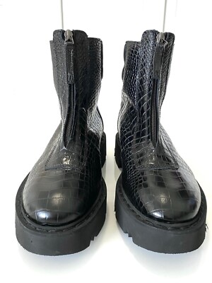 AQUATALIA Black Weatherproof Croc Embossed Leather Harlo  display picture 3