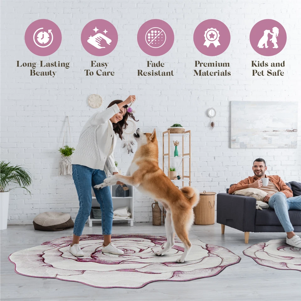 Alfombra Gruesa Flores Talladas a Mano Floral Rosa Novedad 304 Rosa 6'6''x6'6'' Redonda Foto 3 de 4