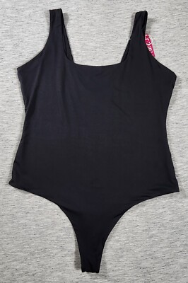 Pumiey Square Neck Bodysuit Womens 2XL Black Slim Fit Soft Feel