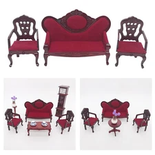 3PC Dollhouse Miniature Red Sofa Chairs 1:12 Scale Living Room Set Furniture Kit