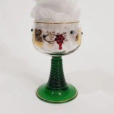 Roemer Glass Wine Glass Goblet Beehive Green Stem Hand-Painted Grape Vine Design