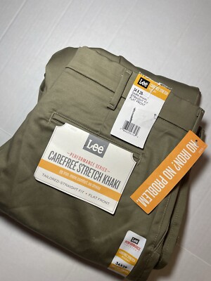 Lee Carefree Stretch Khaki Straight Fit Flat Front Performance 34x29