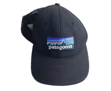 Patagonia P-6 Trucker Logo Hat Black Snap Back Embroidered Used Free Ship