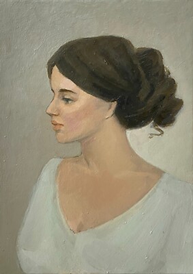 Girl Vintage Original Oil Painting Beautiful Female Profile Wall Art ...