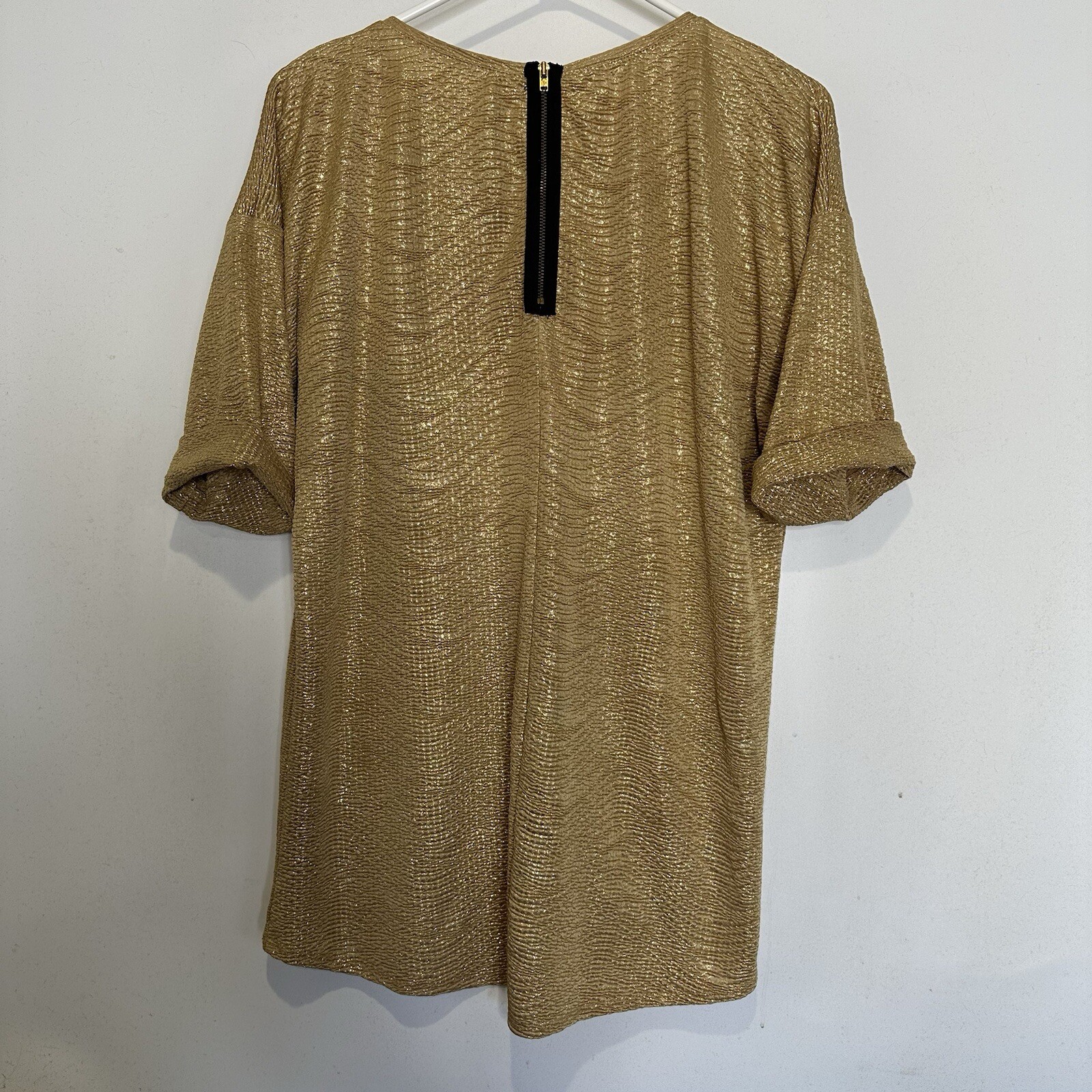 Zara Basic Evening Blouse Top Small Gold Short Sl… - image 8