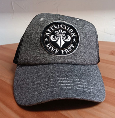 Affliction Trucker Mesh Snapback Hat Cap One Size Black Gray Adjustable New