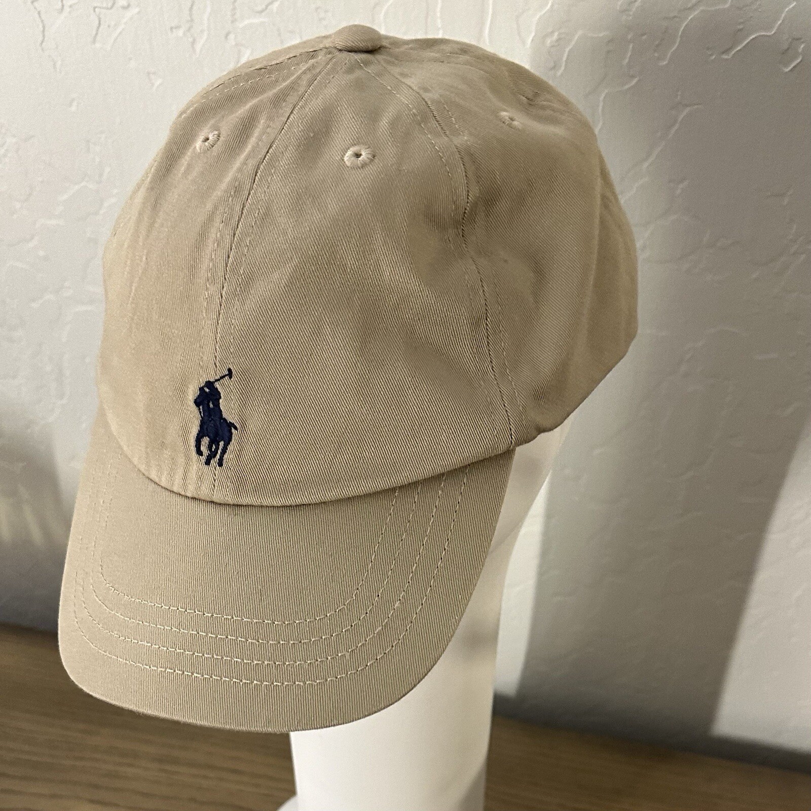 Polo Ralph Lauren cappello berretto cinturino schiena marrone beige blu pony cotone casual papà