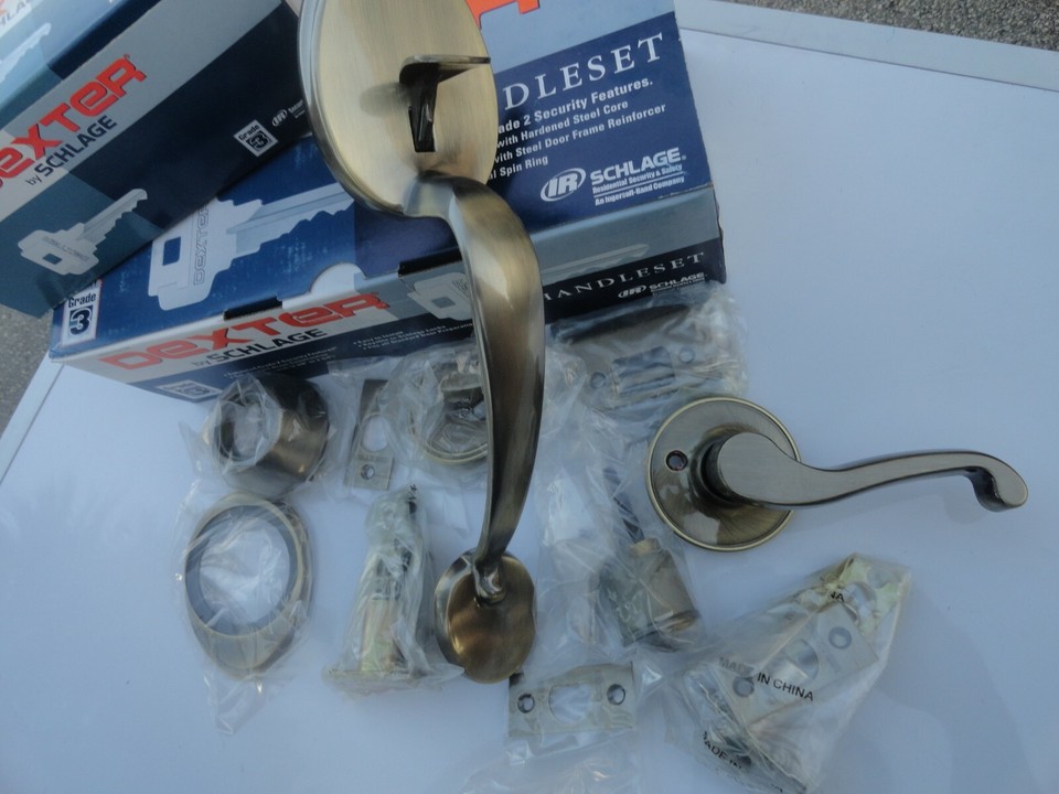 Dexter by Schlage HANDLESET JH60 Barcelona Antique Brass complete set