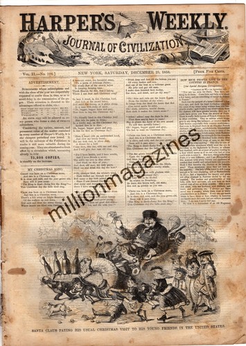 1858 Harpers Weekly December 25 - Santa Claus comes to the United States - Picture 1 of 1