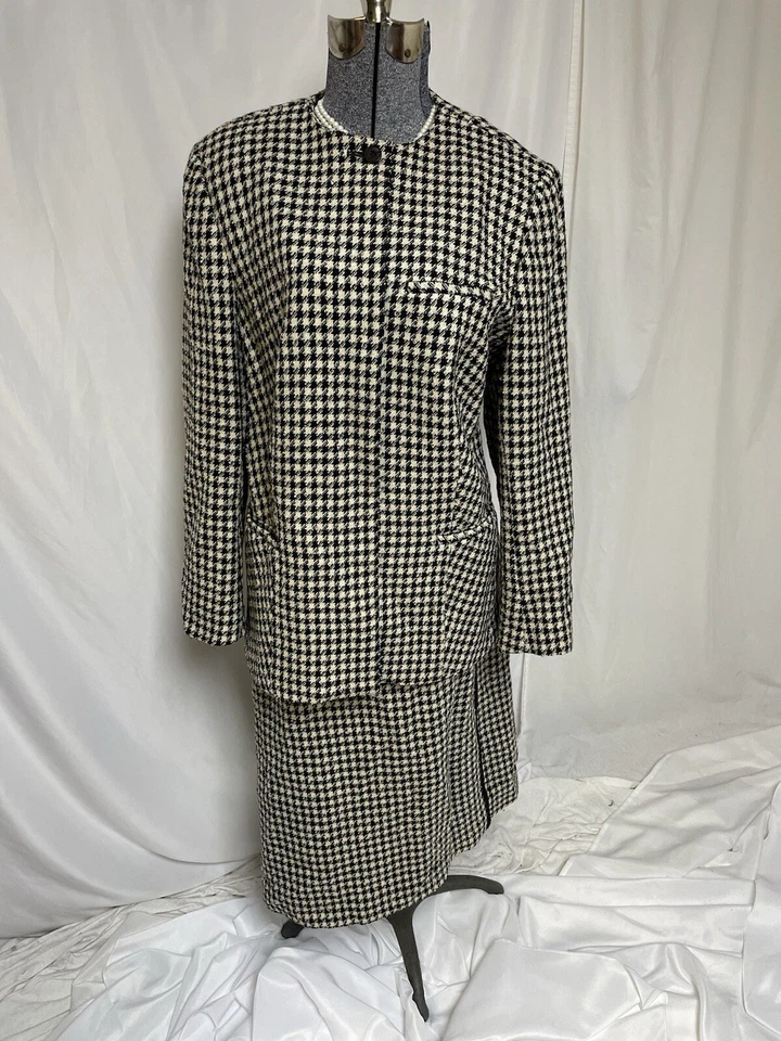 Traje Falda EVAN PICONE Talla 16 Se Ajusta Como 12 Conjunto de Dos Piezas Pata de Gallo Elástica Foto 4 de 4