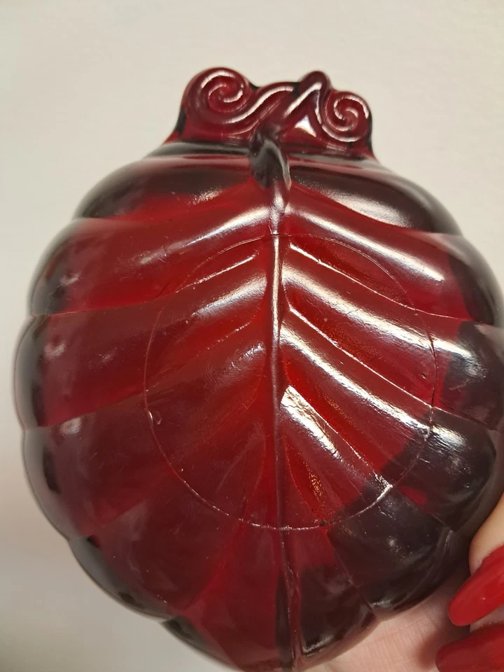 Vintage 1940's Anchor Hocking Glass Royal Ruby Red Leaf Design Ashtray  - Image 3 of 4