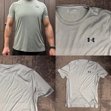 Men’s Under Armour Drifit Gym Shirt Large Gym Gray Crewneck. Jock Gym Gear EUC.