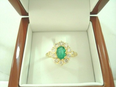 2.07 Carats Natural Green Emerald Gemstone 14k Yellow Gold Diamonds Ring