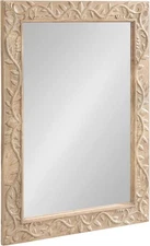 Kate Laurel Natesa Boho Carved Wood Mirror 24 x 32 Natural Brown Coastal
