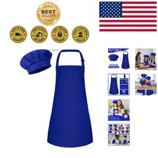 Two-Pocket Kids Chef Apron  Adjustable Hat Set   Ideal for Crafting and Cooking