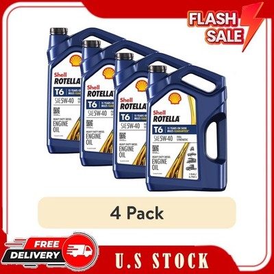 (4 pack) Shell Rotella T6 Full Synthetic 5W-40 Diesel Engine Oil, 1 Gallon