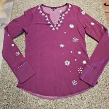 Alp N Rock Annika Henley Snowflake Burgundy Womens Sz Small Snowflakes NWOT ANR
