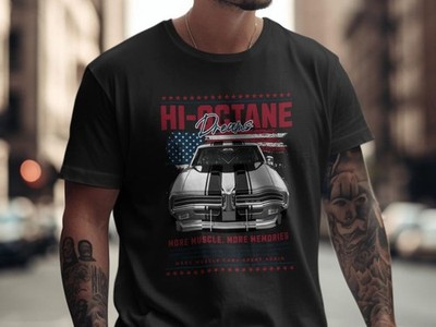 Hi Octane Dreams T-Shirt, Classic Muscle Car & American Flag 