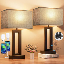 Nightstand Table Lamps for Bedrooms Set of 2 - Touch Bedside Lamp with USB C A,