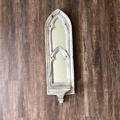 White Distressed Arch mirror single candle sconce Cathedral Style 24x7