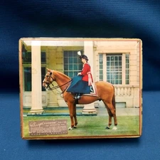 Vtg Edward Sharp & Sons LTD Toffee Tin Queen Elizabeth Horseback Equestrian  