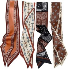 4 PCS Bag Handbag Handle Ribbon Hair Head Band Neck Scarf Skinny Scarves
