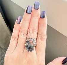 Natural Herkimer Diamond Ring 925 Sterling Silver Ring 20mm 12mmAdjustable