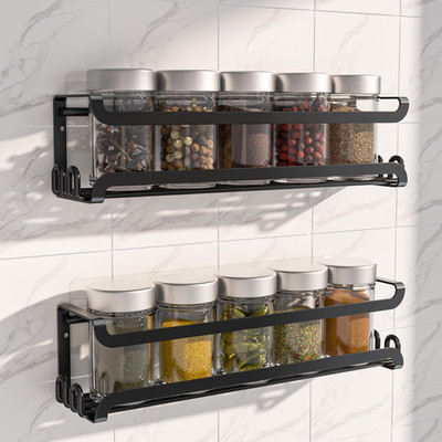 2 Pack Wall Mounted Spice Rack with Hooks for Kitchen and RV Organization