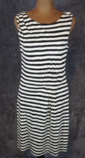 Ann Taylor LOFT Off White Tan Black Striped Stretch Cinch Waist Dress Size Small