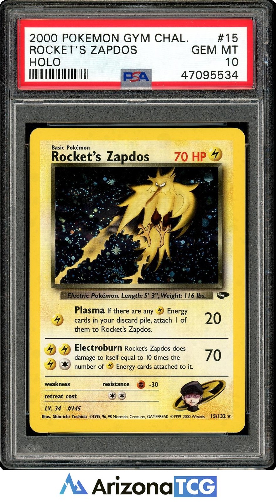 Pokemon 2000 Rockets Zapdos 15/132 Holo Rare Gym Challenge GEM MINT PSA 10