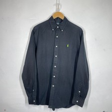 Camicia Ralph Lauren seta lino uomo M nera manica lunga bottoni estate vintage