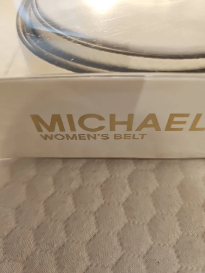 Cinturón Michael Kors Mujer Cuero Blanco Talla L/Xl Plateado Logo Hebilla Nuevo Foto 4 de 4