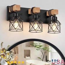 Farmhouse Bathroom Light 3-Light Wood Metal Wall Sconce Vanity Fixture New