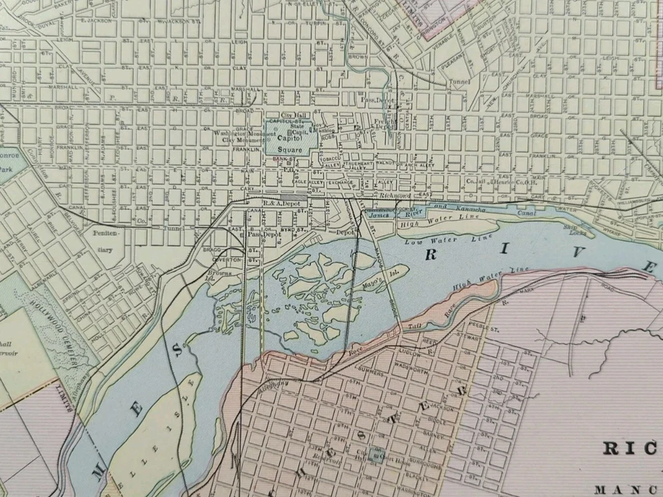 Mapa RICHMOND VIRGINIA VA 1900 de colección 14"x11" antiguo original UNION HILL Foto 4 de 4
