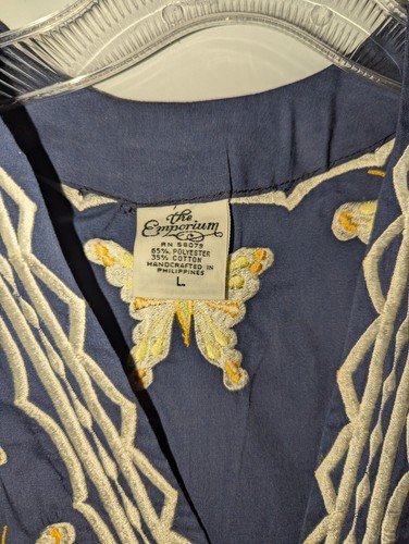 The Emporium Women's Navy Blue Butterfly Embroidered Blouse Top Sz L Cottagecore - Picture 8 of 10