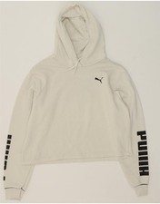 PUMA Womens Crop Graphic Hoodie Jumper UK 14 Medium White Cotton BV13