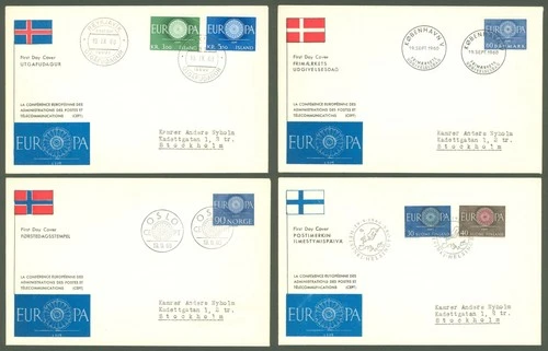 Cover Y90 Iceland Norway Denmark Finland - 4 FDC 1960 - Europa CEPT