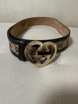 GUCCI ハート型バックル ベルト 85/34 GUCCI Heart Buckle Belt Beige Brown Canvas Leather 85/34 | eBay