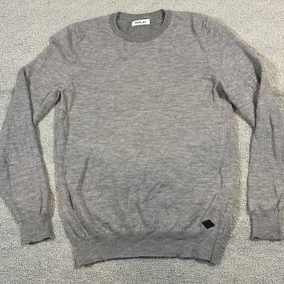 Replay Mens Virgin Wool Blend Crew Neck Sweater Grey