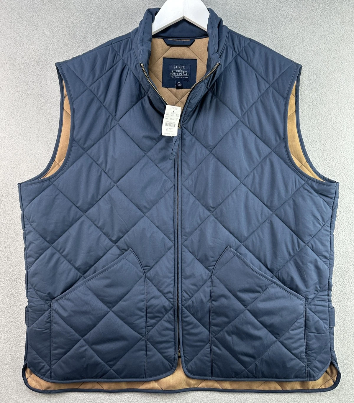J Crew Vest Mens XL Navy Walker Quilted Authentic Outerwear Lined Zip Pockets