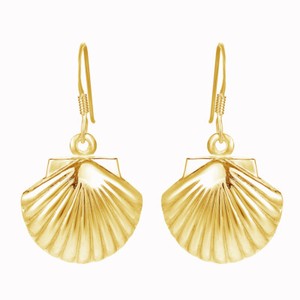 Authentic Summer Sea Shell Dangle Earrings 14K Yellow Gold Plated Sterling Silver
