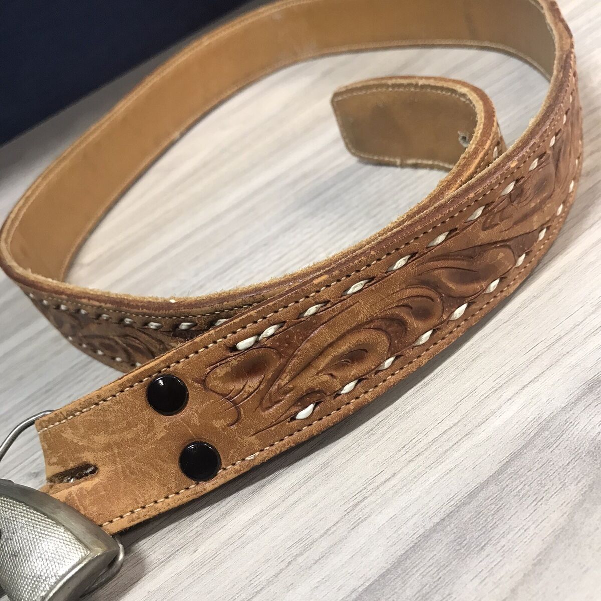 Vintage Belt Buckle & Leather Belt 1978 Bergamot Brass Works Vintage Belt Buckle & Leather Belt 1978 Bergamot Brass Works