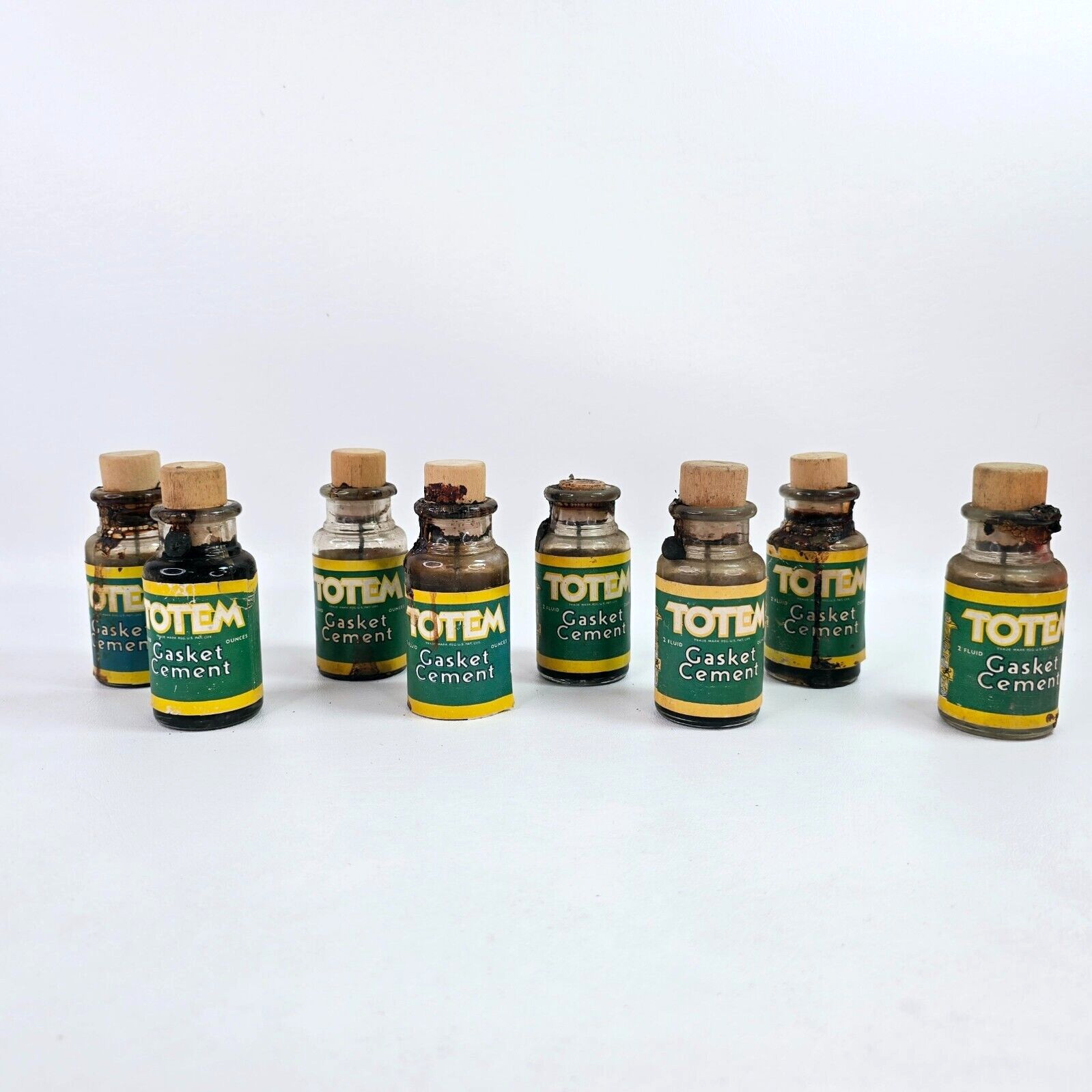 Vintage Totem Gasket Cement 2 Fluid Oz. Glass Bottle Lot of 8 Pullman Chemical