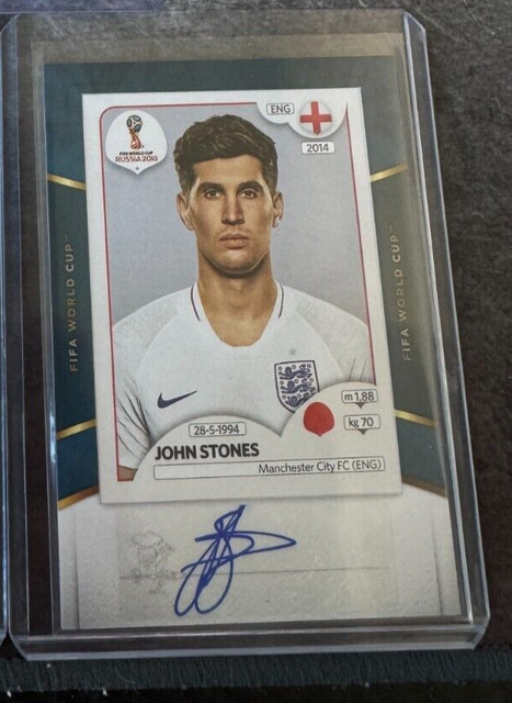 2018-19 Panini Treble Soccer World Cup Sticker Auto Card John Stones A07 Rare
