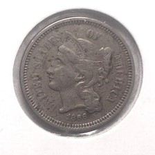 1866 3 Cent Nickel, VF-XF, Original Surfaces, Tougher Date, Over 150 Years Old