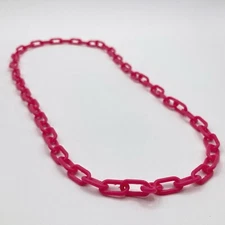 VTG 80s Plastic Clip On 80s Bell Charm Chain Link Necklace Pink 23" L NOS