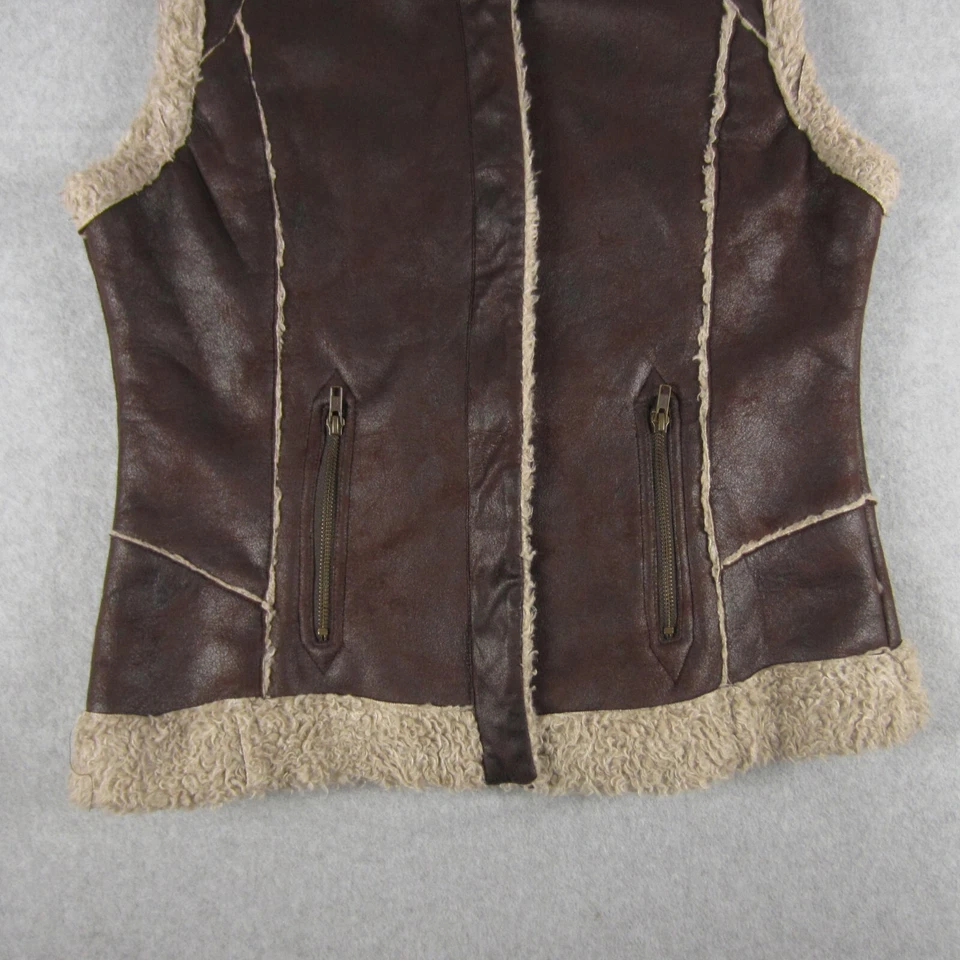 Cripple Creek Pinecone Aviator Vest Womens L Brown Zip Up Deep Pile Fleece - Image 3 of 4