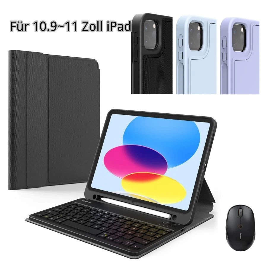 Inateck iPad Hülle mit Tastatur iPad 11 Gen A16,iPad 10,Air 7/6/5/4 10.9 11 Zoll