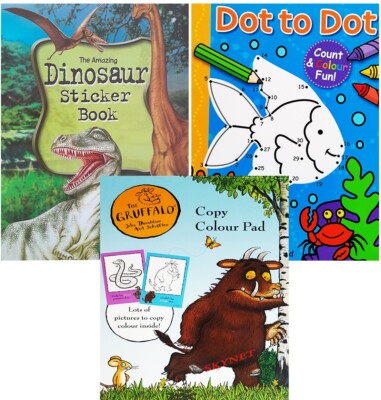 3x Ausmalbilder Aktivitätsbücher für Kinder Jungen Mädchen Punkt zu Punkt Dinosaurier Grüffelo